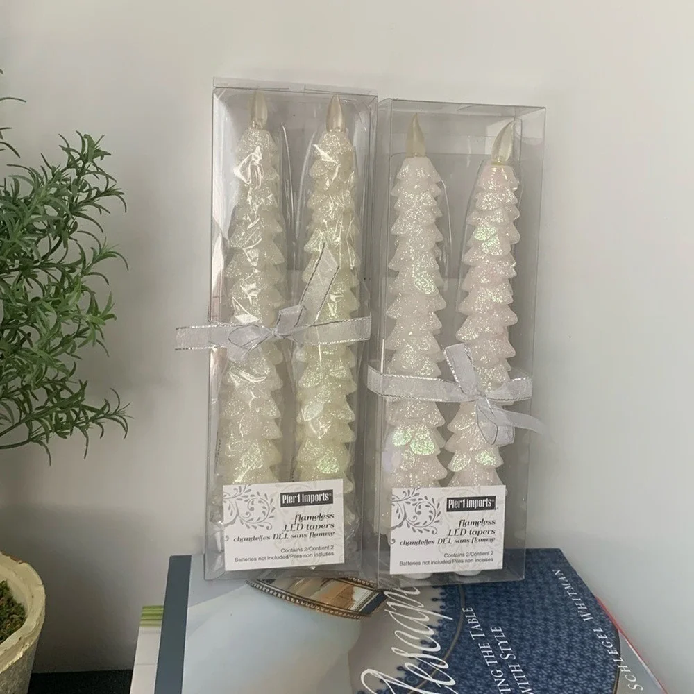 Pier 1 imports 2 pack flameless LED tapers candlestick glitter Christmas holiday